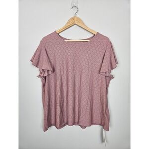 Emery Rose Women's Pink Eyelet Flutter Sleeve Top Plus Size 2XL